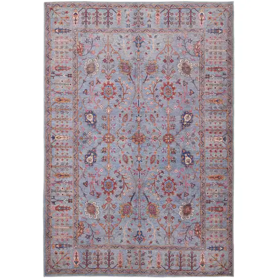 Gray Blue And Red Floral Power Loom Area Rug Photo 1