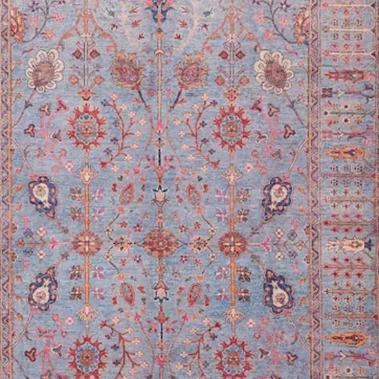 Gray Blue And Red Floral Power Loom Area Rug Photo 4