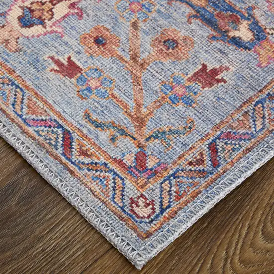 Gray Blue And Red Floral Power Loom Area Rug Photo 4