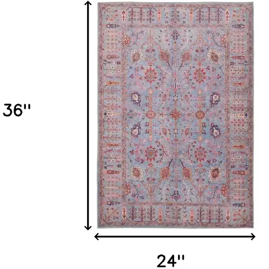 Gray Blue And Red Floral Power Loom Area Rug Photo 3