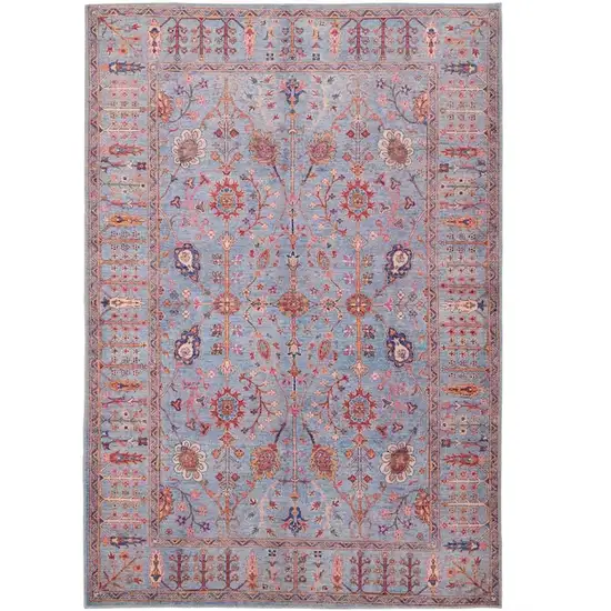 Gray Blue And Red Floral Power Loom Area Rug Photo 2