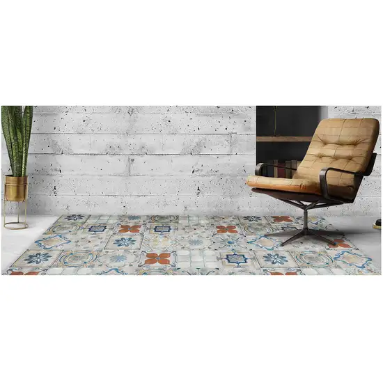 Gray Blue And Rust Mosaic Tile Printed Vinyl Area Rug With UV Protection Photo 5