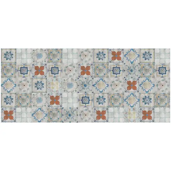 Gray Blue And Rust Mosaic Tile Printed Vinyl Area Rug With UV Protection Photo 1