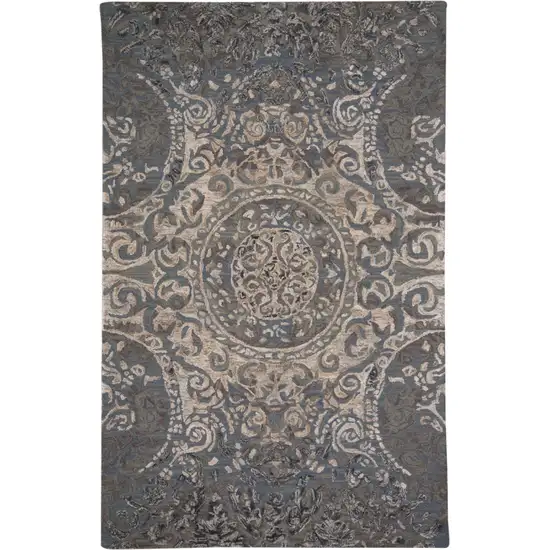 Gray Blue And Taupe Wool Abstract Tufted Handmade Stain Resistant Area Rug Photo 1