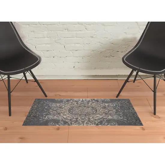 Gray Blue And Taupe Wool Abstract Tufted Handmade Stain Resistant Area Rug Photo 2