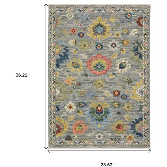 Gray Blue And Yellow Oriental Area Rug With Fringe Photo 3