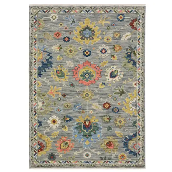 Gray Blue And Yellow Oriental Area Rug With Fringe Photo 2