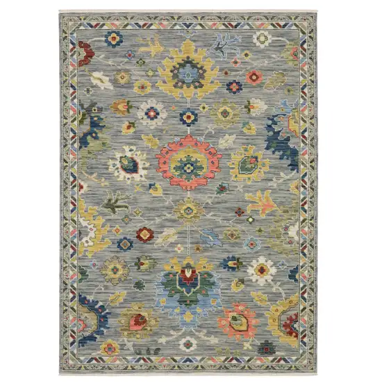 Gray Blue And Yellow Oriental Area Rug With Fringe Photo 6