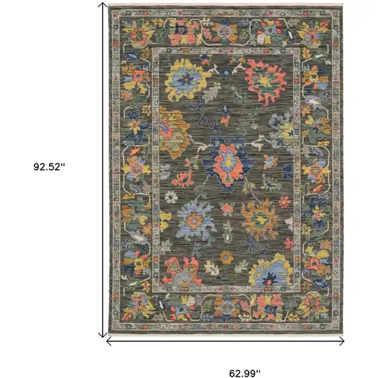 Gray Blue And Yellow Oriental Area Rug With Fringe Photo 3