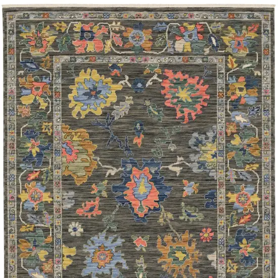 Gray Blue And Yellow Oriental Area Rug With Fringe Photo 5