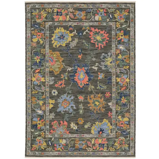 Gray Blue And Yellow Oriental Area Rug With Fringe Photo 2