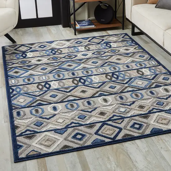 Gray Blue Aztec Pattern Indoor Outdoor Area Rug Photo 7