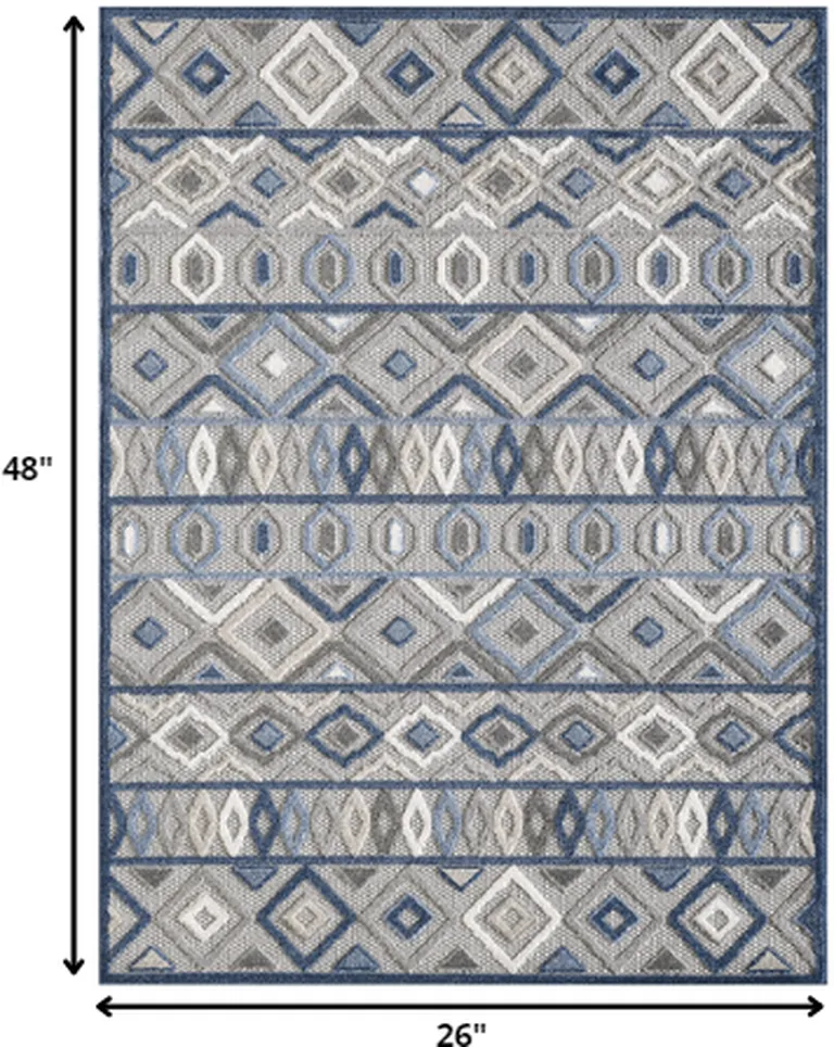 Gray Blue Aztec Pattern Indoor Outdoor Area Rug Photo 4