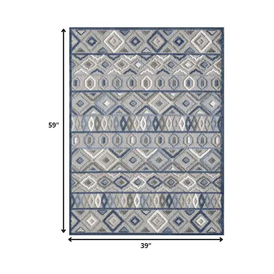 Gray Blue Aztec Pattern Indoor Outdoor Area Rug Photo 4