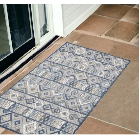 Blue And Gray Abstract Stain Resistant Indoor Outdoor Area Rug Photo 1