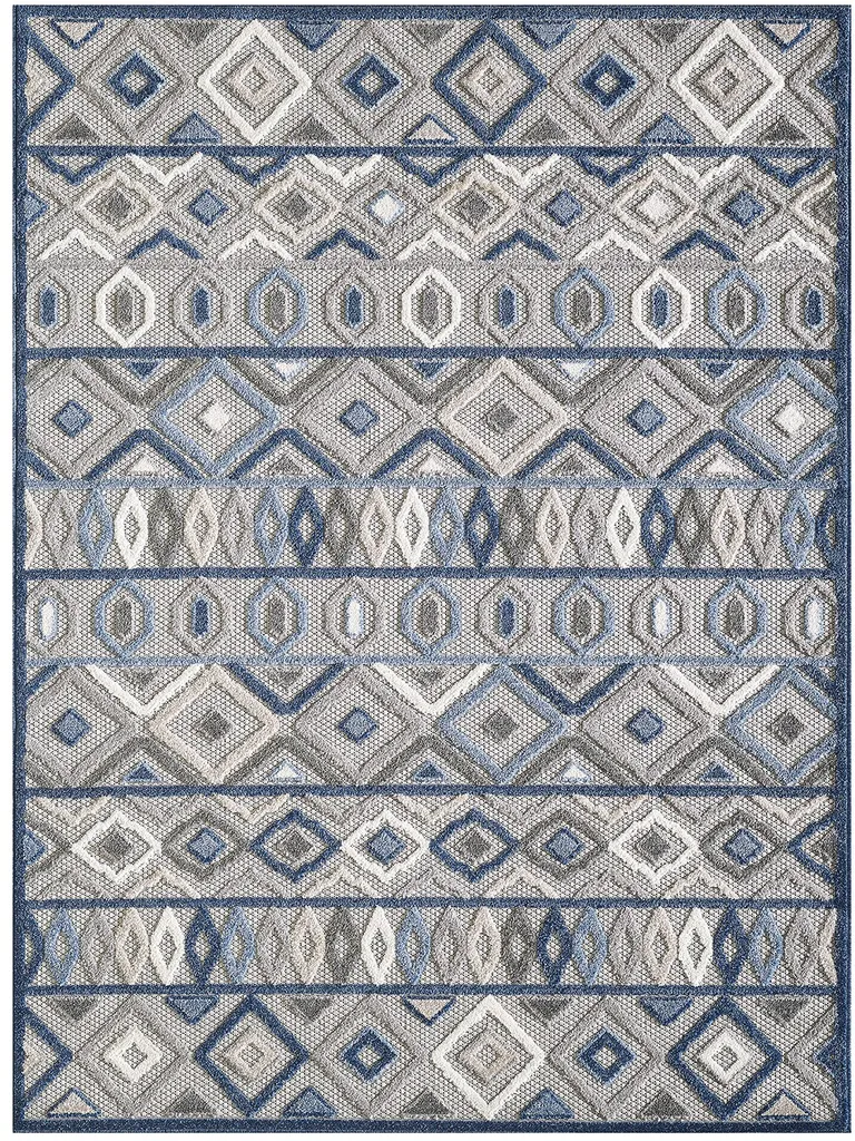 Gray Blue Aztec Pattern Indoor Outdoor Area Rug Photo 1