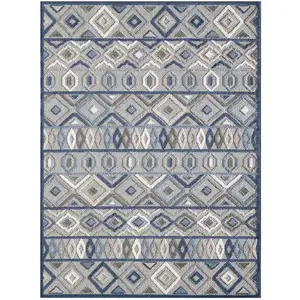 Photo of Gray Blue Aztec Pattern Indoor Outdoor Area Rug