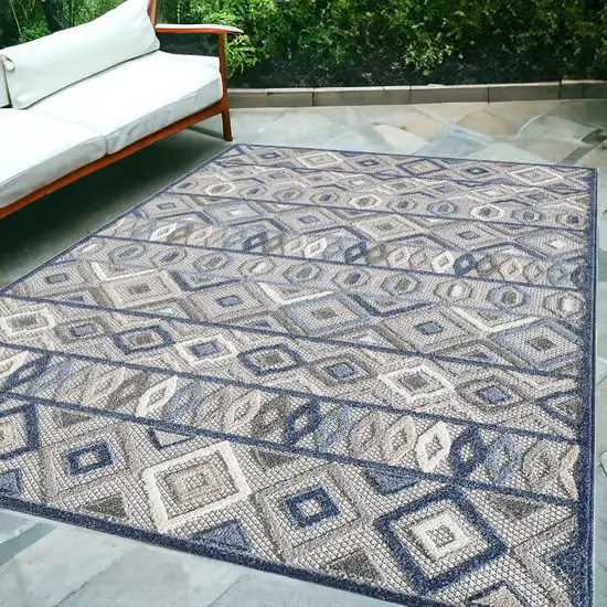 Blue And Gray Abstract Stain Resistant Indoor Outdoor Area Rug Photo 1