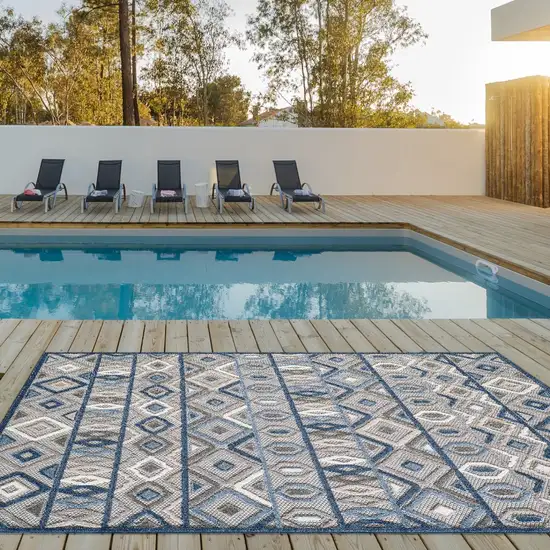 Gray Blue Aztec Pattern Indoor Outdoor Area Rug Photo 8