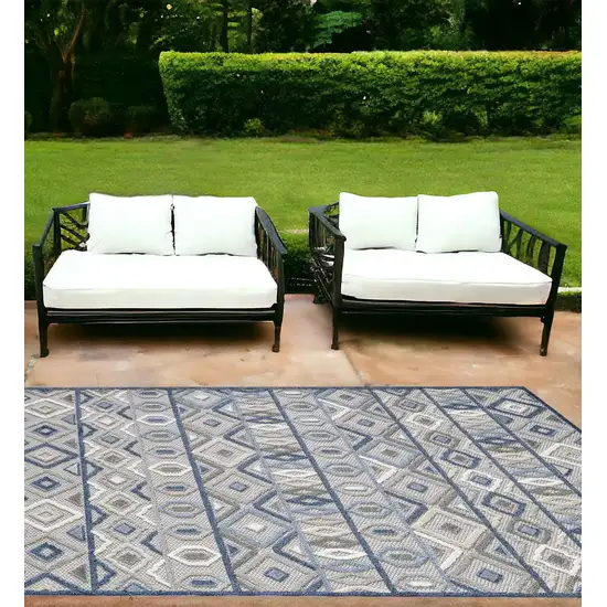 Blue And Gray Abstract Stain Resistant Indoor Outdoor Area Rug Photo 1