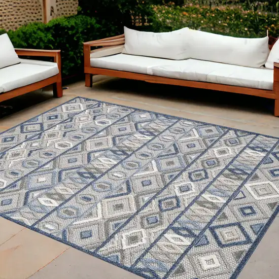 Blue And Gray Abstract Stain Resistant Indoor Outdoor Area Rug Photo 1