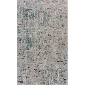 Photo of Gray Blue Taupe And Cream Abstract Distressed Stain Resistant Area Rug