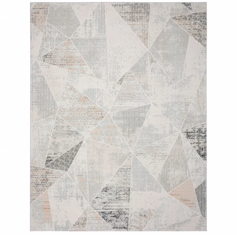 Gray Blue Taupe And Cream Geometric Distressed Stain Resistant Area Rug Photo 1