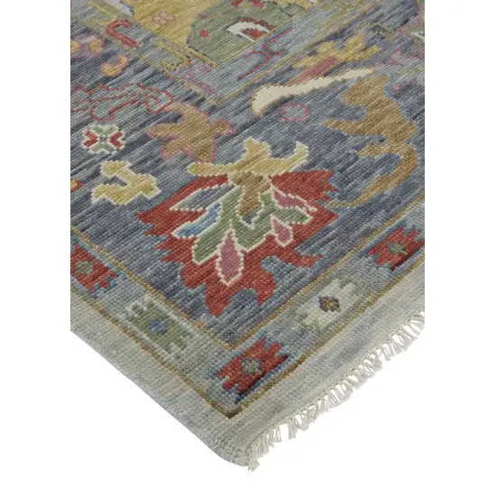 Gray Blue and Gold Wool Oriental Hand Knotted Area Rug With Fringe Photo 7