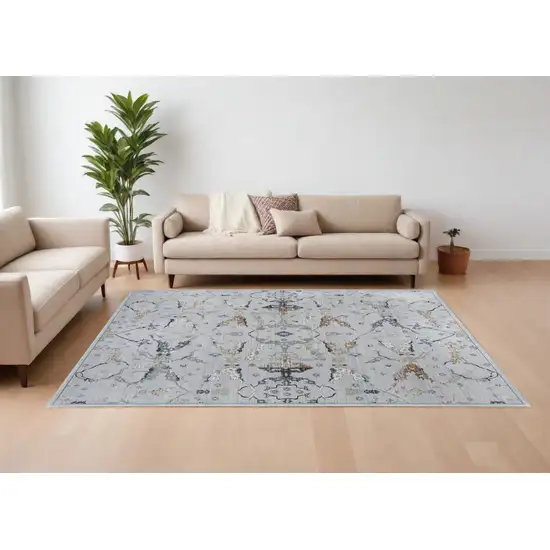 Gray Blue and Green Floral Power Loom Area Rug Photo 1