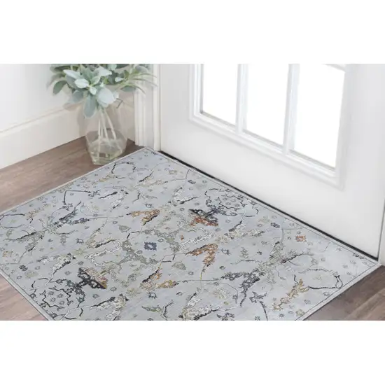 Gray Blue and Green Floral Power Loom Area Rug Photo 1