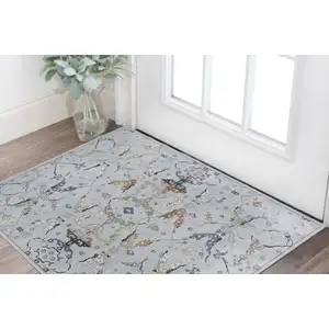 Photo of Gray Blue and Green Floral Power Loom Area Rug