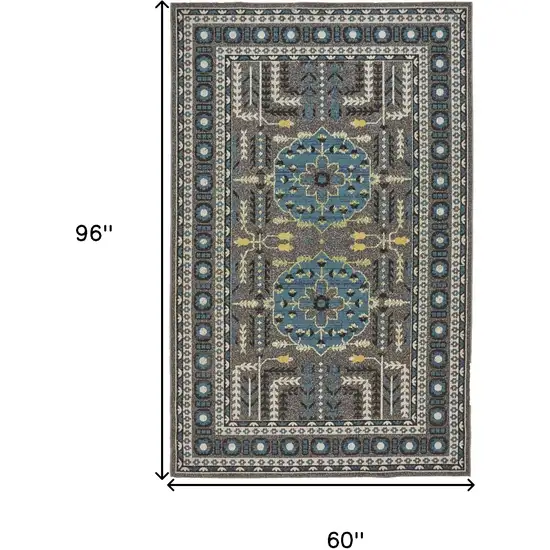 Gray Blue and Green Oriental Power Loom Area Rug Photo 3