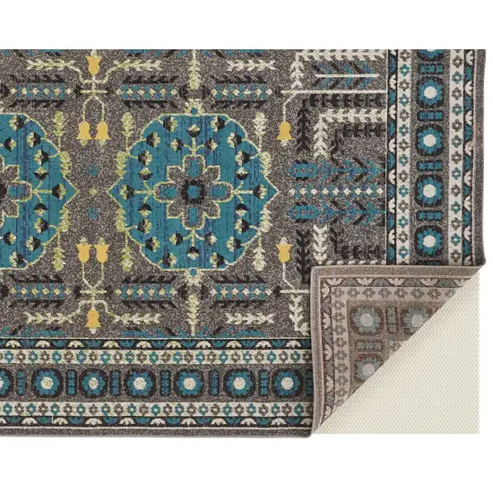 Gray Blue and Green Oriental Power Loom Area Rug Photo 5