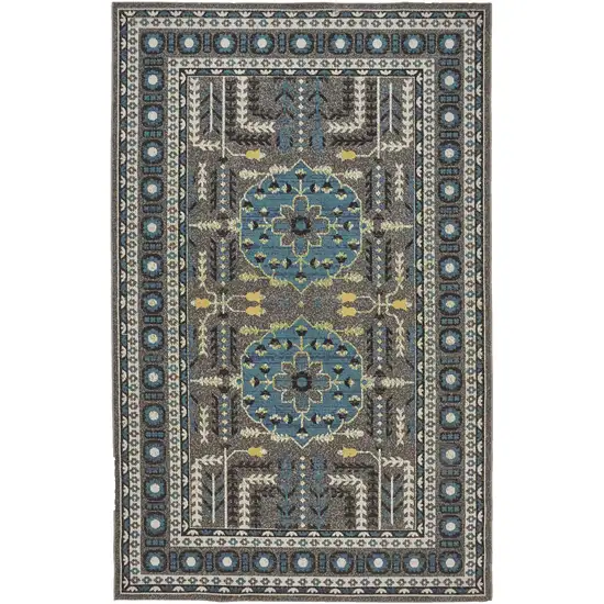 Gray Blue and Green Oriental Power Loom Area Rug Photo 6