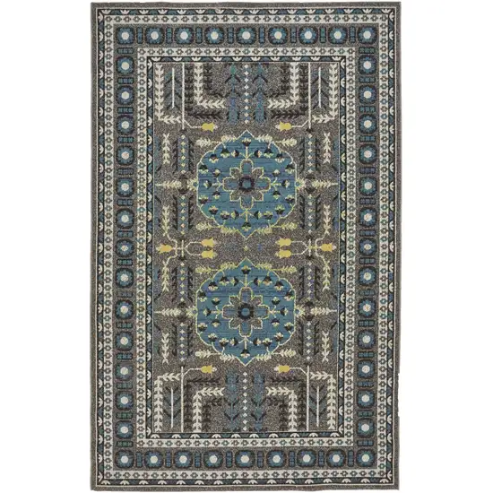 Gray Blue and Green Oriental Power Loom Area Rug Photo 2