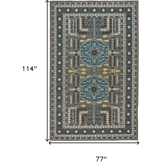 Gray Blue and Green Oriental Power Loom Area Rug Photo 3