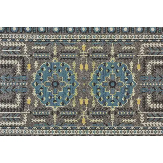 Gray Blue and Green Oriental Power Loom Area Rug Photo 9