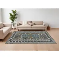 Photo of Gray Blue and Green Oriental Power Loom Area Rug