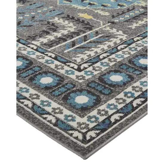 Gray Blue and Green Oriental Power Loom Area Rug Photo 8