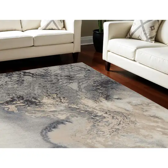 Gray Blue and Ivory Abstract Area Rug Photo 1