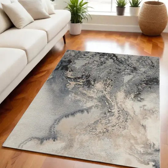 Gray Blue and Ivory Abstract Area Rug Photo 1