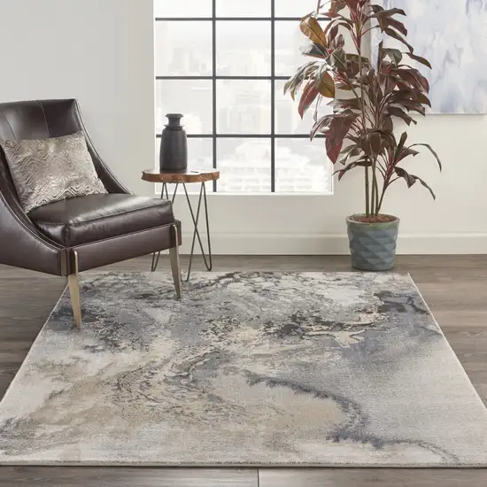 Gray Blue and Ivory Abstract Area Rug Photo 8