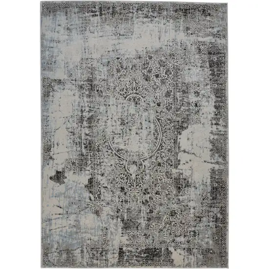 Gray Blue and Ivory Abstract Power Loom Worn Faded Area Rug Photo 2