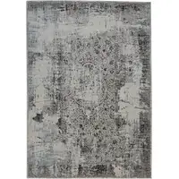 Photo of Gray Blue and Ivory Abstract Power Loom Worn Faded Area Rug