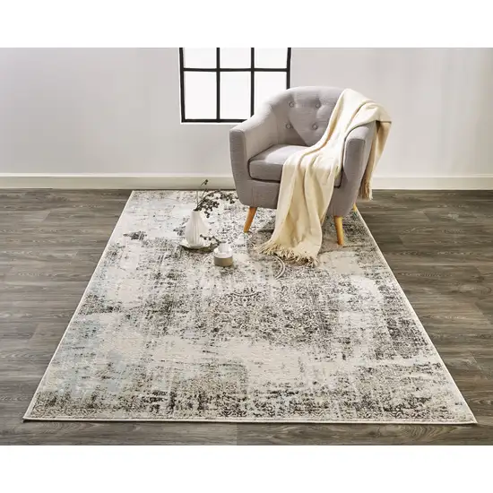 Gray Blue and Ivory Abstract Power Loom Worn Faded Area Rug Photo 9