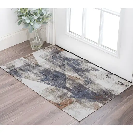 Gray Blue and Ivory Checkered Power Loom Area Rug Photo 1