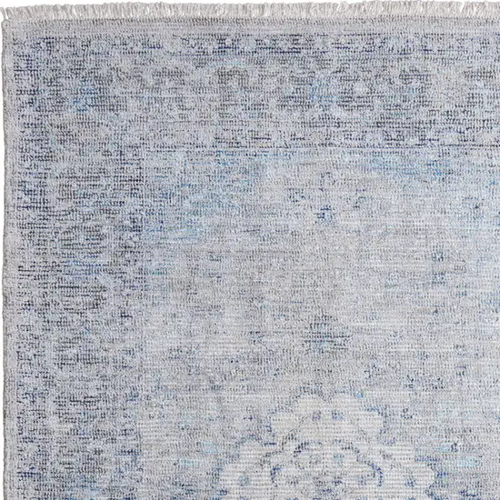 Gray Blue and Ivory Oriental Hand Woven Distressed Area Rug With Fringe Photo 8