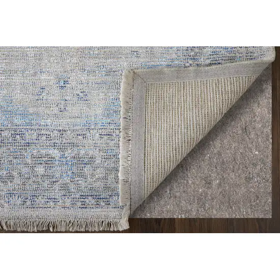 Gray Blue and Ivory Oriental Hand Woven Distressed Area Rug With Fringe Photo 9