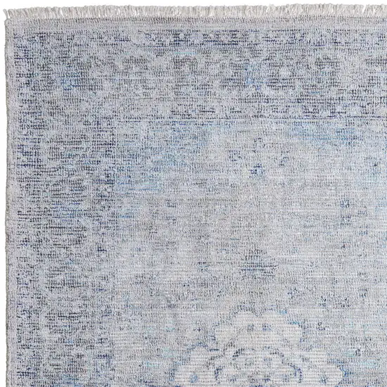 Gray Blue and Ivory Oriental Hand Woven Distressed Area Rug With Fringe Photo 4