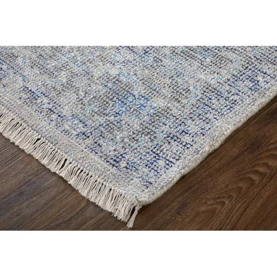 Gray Blue and Ivory Oriental Hand Woven Distressed Area Rug With Fringe Photo 8